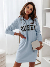 Charger l'image dans la galerie, Robes À Manches longues À Capuche Lettre Queen Sport Casual Robe