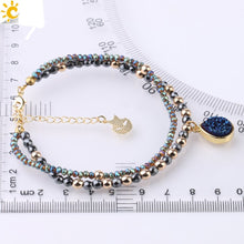 将图片加载到图库查看器，Bracelets en pierre hématite naturelle pour femme, bijou en cristal,  2 brins de perles,

