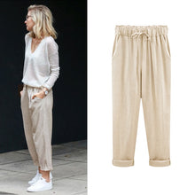 Load image into Gallery viewer, Pantalon en coton lin taille haute Elastique
